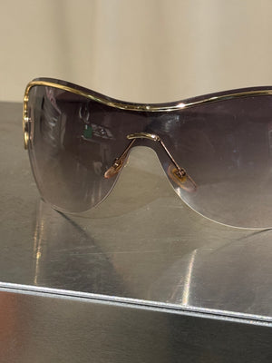 Gucci Rimless Shield Sunglasses Brown Gradient Lenses Gold-Tone Horsebit Detail