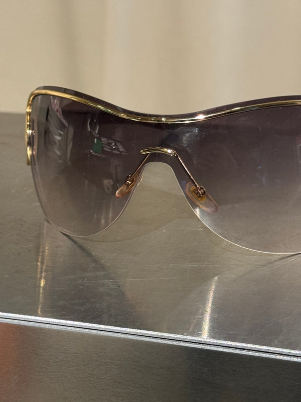 Gucci Rimless Shield Sunglasses Brown Gradient Lenses Gold-Tone Horsebit Detail