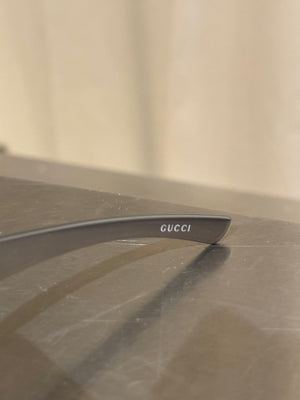 Gucci Rimless Shield Sunglasses Brown Gradient Lenses Gold-Tone Horsebit Detail