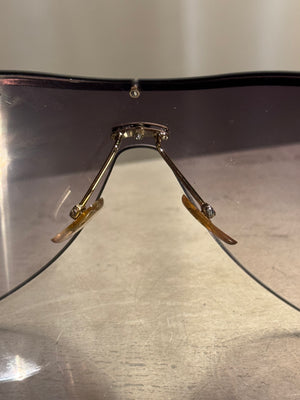 Gucci Rimless Shield Sunglasses Brown Gradient Lenses Gold-Tone Horsebit Detail