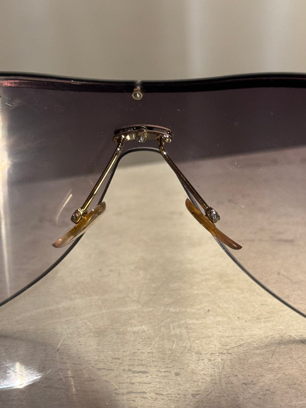Gucci Rimless Shield Sunglasses Brown Gradient Lenses Gold-Tone Horsebit Detail
