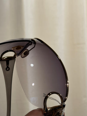 Gucci Rimless Shield Sunglasses Brown Gradient Lenses Gold-Tone Horsebit Detail