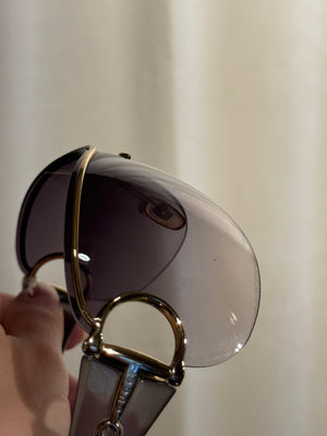 Gucci Rimless Shield Sunglasses Brown Gradient Lenses Gold-Tone Horsebit Detail