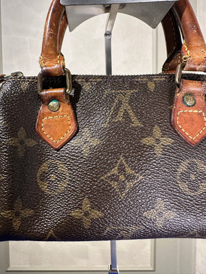 Louis Vuitton Nano Mini Speedy Bag Vintage Monogram Classic Style Chic bowler bag brown leather handles rare