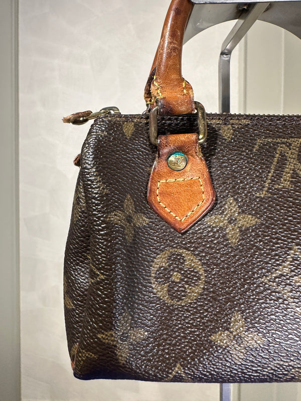 Louis Vuitton Nano Mini Speedy Bag Vintage Monogram Classic Style Chic bowler bag brown leather handles rare