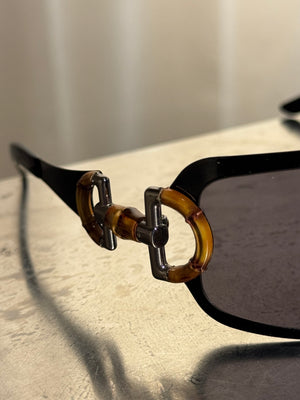 Gucci Vintage Bamboo Detail Sunglasses Dark Gradient Lenses Gold-Tone Hardware