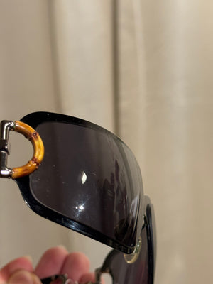 Gucci Vintage Bamboo Detail Sunglasses Dark Gradient Lenses Gold-Tone Hardware