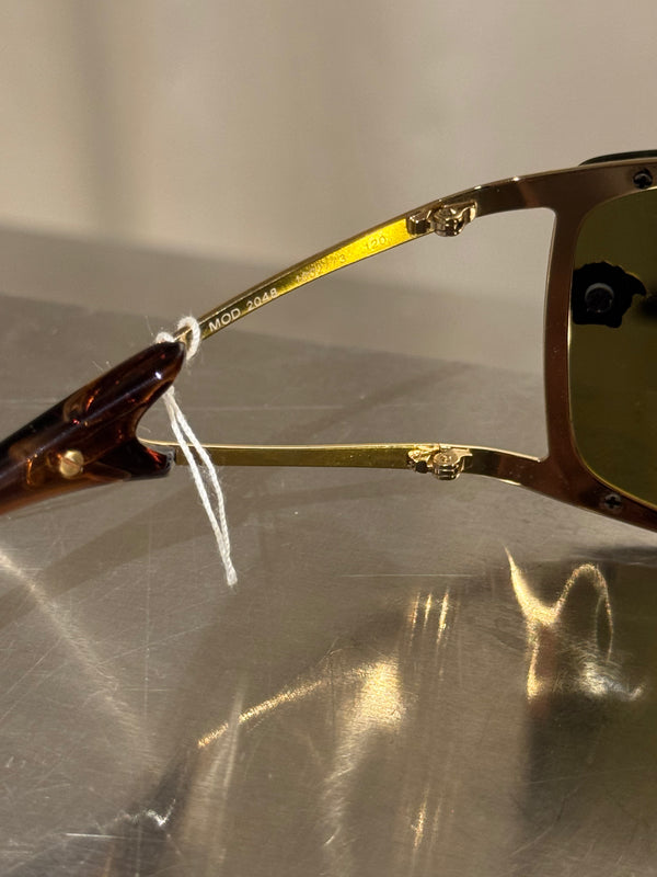 Versace Vintage Shield Sunglasses Olive Green Lenses Gold-Tone Metal Frame Medusa Details