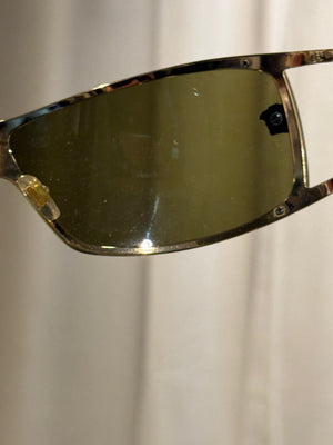 Versace Vintage Shield Sunglasses Olive Green Lenses Gold-Tone Metal Frame Medusa Details