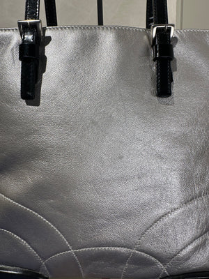 Prada Metallic Pastel Blue Napa Leather Shoulder Bag S/S 2000 runway bumper edges mesh leather silver