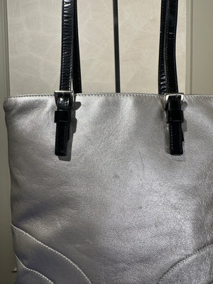 Prada Metallic Pastel Blue Napa Leather Shoulder Bag S/S 2000 runway bumper edges mesh leather silver