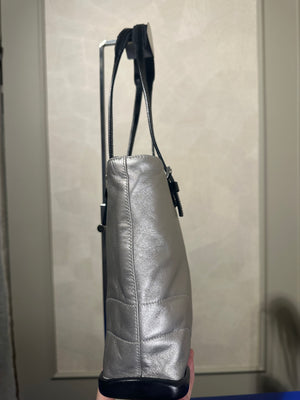 Prada Metallic Pastel Blue Napa Leather Shoulder Bag S/S 2000 runway bumper edges mesh leather silver