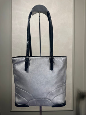 Prada Metallic Pastel Blue Napa Leather Shoulder Bag S/S 2000 runway bumper edges mesh leather silver