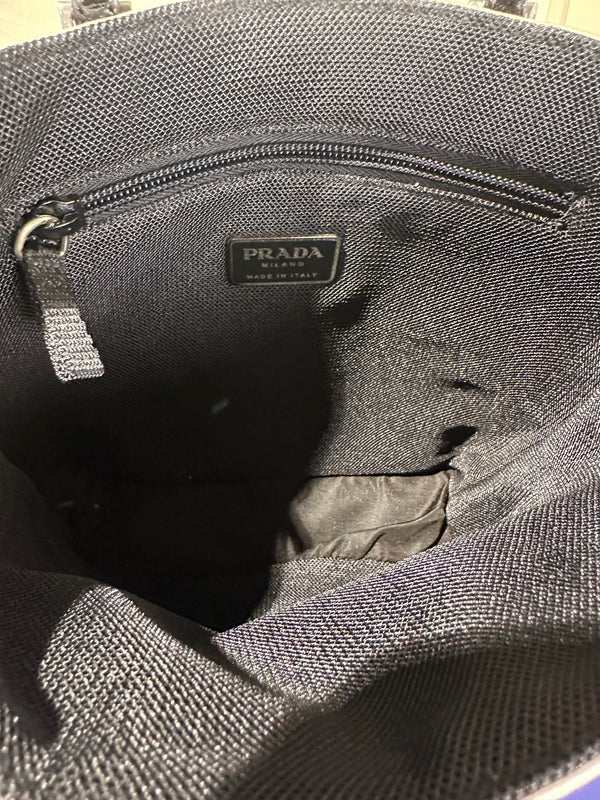 Prada Metallic Pastel Blue Napa Leather Shoulder Bag S/S 2000 runway bumper edges mesh leather silver