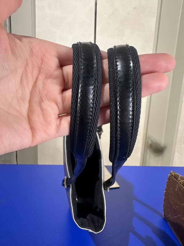 Prada Metallic Pastel Blue Napa Leather Shoulder Bag S/S 2000 runway bumper edges mesh leather silver