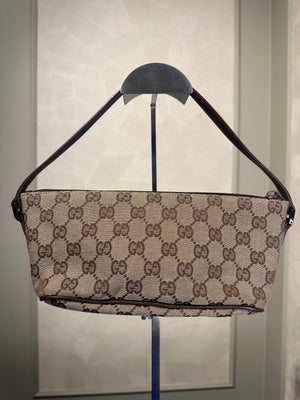 Gucci Boat Pochette GG Monogram Canvas Shoulder bag pochette Gucci logo zip closure chic 90s