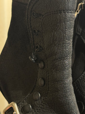 Christian Dior Vintage Archive Runway S/S 2010 Couture Spy Boots Black Leather Peep Toe Stiletto Buckle Ankle Boots John Galliano