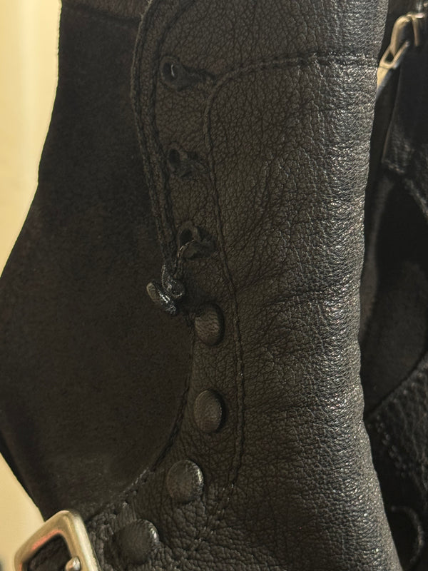 Christian Dior Vintage Archive Runway S/S 2010 Couture Spy Boots Black Leather Peep Toe Stiletto Buckle Ankle Boots John Galliano