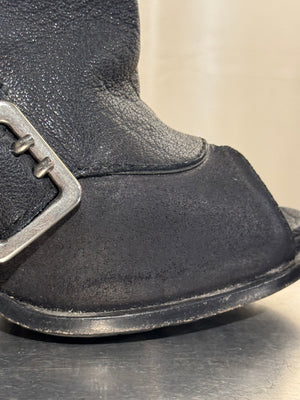 Christian Dior Vintage Archive Runway S/S 2010 Couture Spy Boots Black Leather Peep Toe Stiletto Buckle Ankle Boots John Galliano