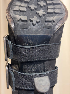 Christian Dior Vintage Archive Runway S/S 2010 Couture Spy Boots Black Leather Peep Toe Stiletto Buckle Ankle Boots John Galliano