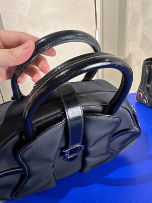 Christian Dior 2001 Vintage Double Saddle Bowling Bag Black Lock & Key