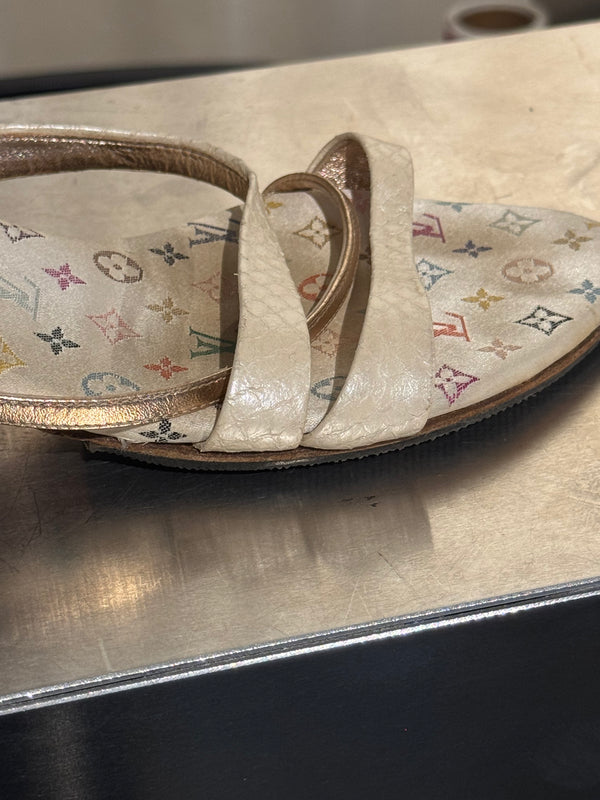 Very Rare Louis Vuitton Takashi Murakami Monogram Multicolore Exotic Leather Heeled Sandals Size 37.5 Box