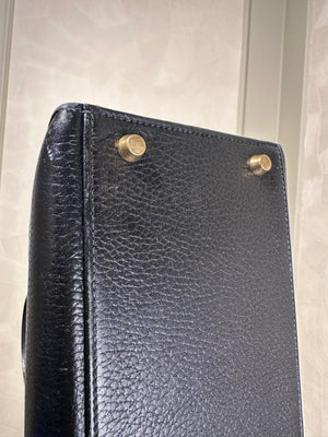 Hermès Kelly 32 Handbag Black Top Handle Vintage Clochette Lock Black leather Gold Hardware Very Good Condition Iconic