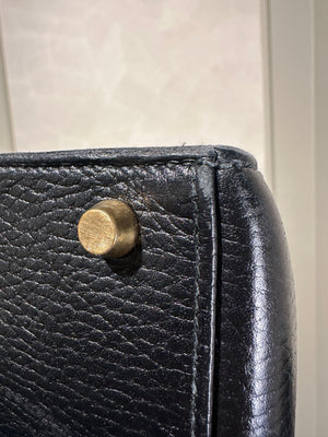 Hermès Kelly 32 Handbag Black Top Handle Vintage Clochette Lock Black leather Gold Hardware Very Good Condition Iconic
