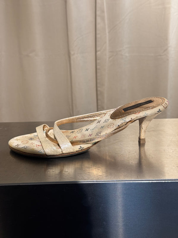 Very Rare Louis Vuitton Takashi Murakami Monogram Multicolore Exotic Leather Heeled Sandals Size 37.5 Box