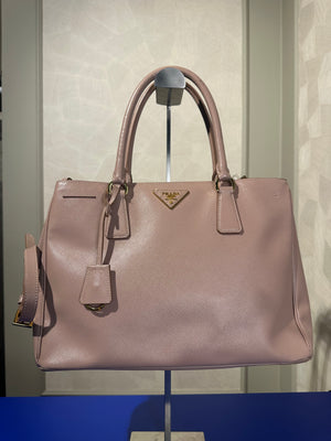 Prada Galleria Bag Dusty Pink Saffiano Leather Tote Strap Top Handles Structured Logo Full Set