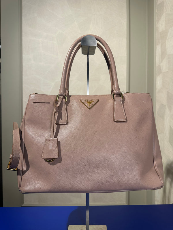 Prada Galleria Bag Dusty Pink Saffiano Leather Tote Strap Top Handles Structured Logo Full Set