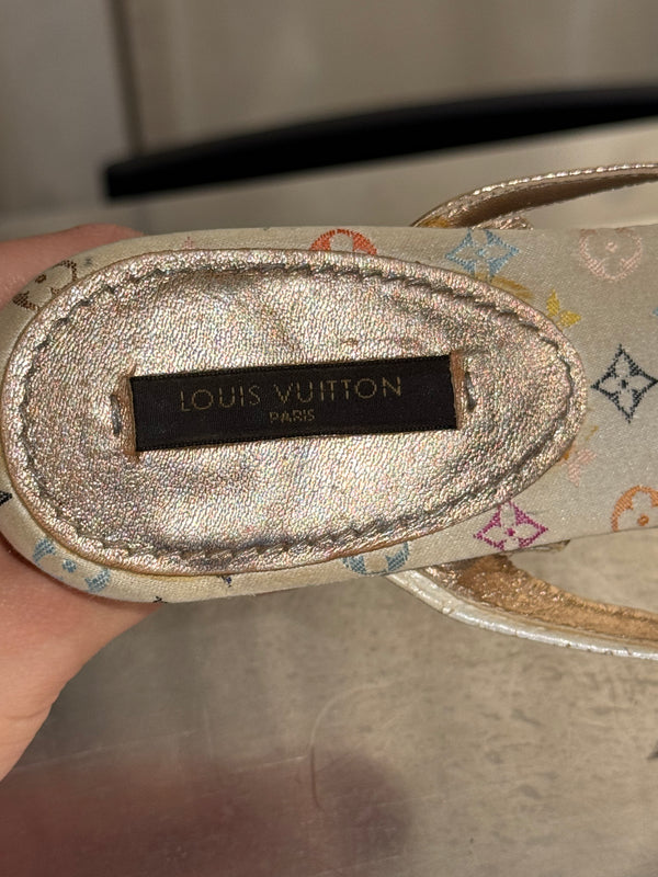 Very Rare Louis Vuitton Takashi Murakami Monogram Multicolore Exotic Leather Heeled Sandals Size 37.5 Box
