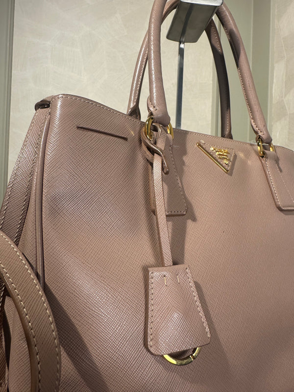 Prada Galleria Bag Dusty Pink Saffiano Leather Tote Strap Top Handles Structured Logo Full Set