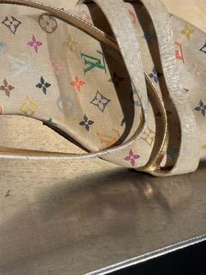 Very Rare Louis Vuitton Takashi Murakami Monogram Multicolore Exotic Leather Heeled Sandals Size 37.5 Box