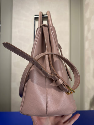 Prada Galleria Bag Dusty Pink Saffiano Leather Tote Strap Top Handles Structured Logo Full Set