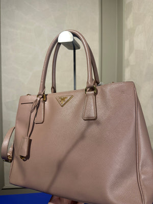 Prada Galleria Bag Dusty Pink Saffiano Leather Tote Strap Top Handles Structured Logo Full Set