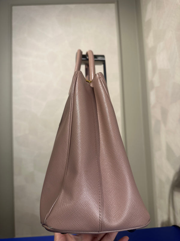Prada Galleria Bag Dusty Pink Saffiano Leather Tote Strap Top Handles Structured Logo Full Set