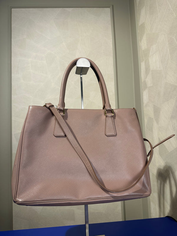 Prada Galleria Bag Dusty Pink Saffiano Leather Tote Strap Top Handles Structured Logo Full Set