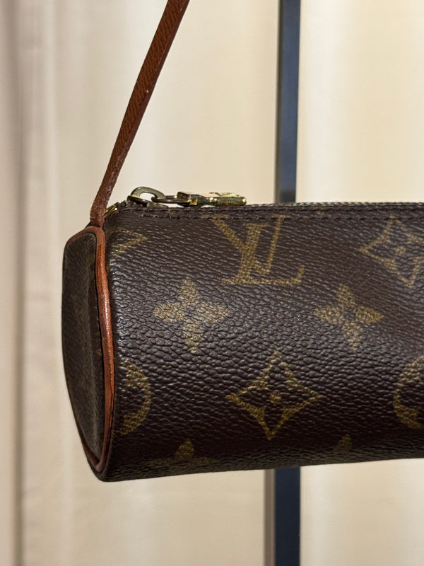Louis Vuitton Mini Papillon Monogram Canvas Pochette Cylindrical Shoulder Bag Leather Chain Strap