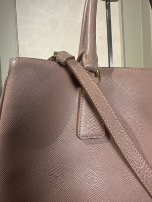 Prada Galleria Bag Dusty Pink Saffiano Leather Tote Strap Top Handles Structured Logo Full Set