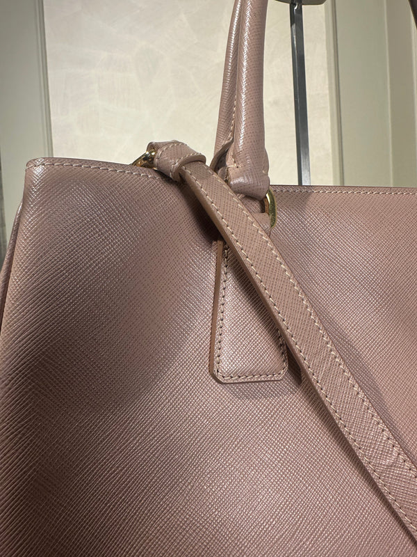 Prada Galleria Bag Dusty Pink Saffiano Leather Tote Strap Top Handles Structured Logo Full Set