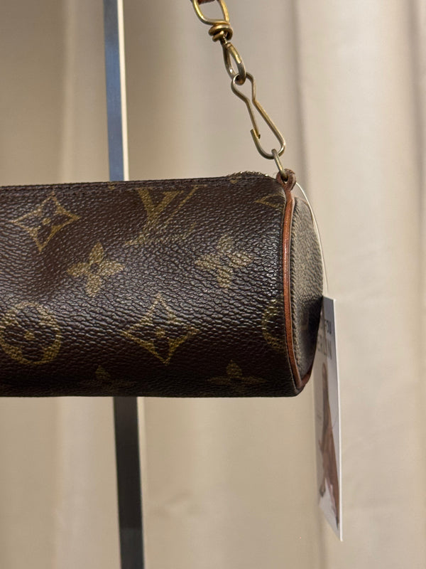 Louis Vuitton Mini Papillon Monogram Canvas Pochette Cylindrical Shoulder Bag Leather Chain Strap