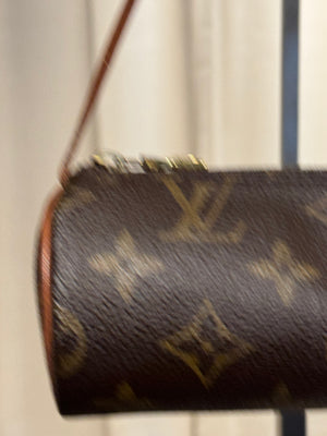 Louis Vuitton Mini Papillon Monogram Canvas Pochette Cylindrical Shoulder Bag Leather Chain Strap