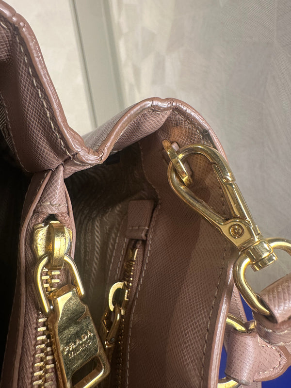 Prada Galleria Bag Dusty Pink Saffiano Leather Tote Strap Top Handles Structured Logo Full Set