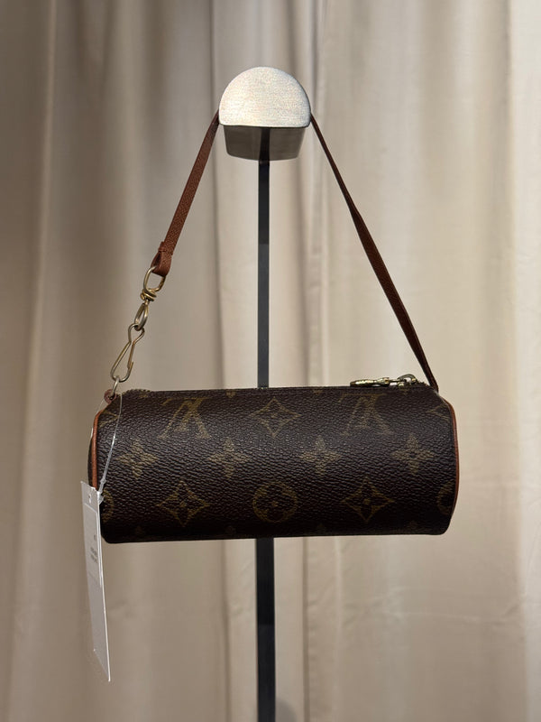 Louis Vuitton Mini Papillon Monogram Canvas Pochette Cylindrical Shoulder Bag Leather Chain Strap