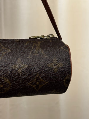 Louis Vuitton Mini Papillon Monogram Canvas Pochette Cylindrical Shoulder Bag Leather Chain Strap