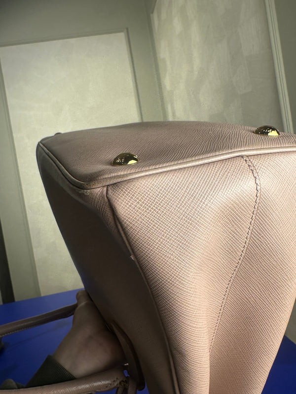 Prada Galleria Bag Dusty Pink Saffiano Leather Tote Strap Top Handles Structured Logo Full Set