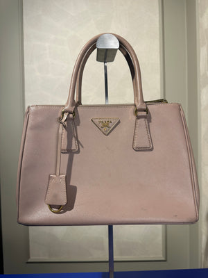 Prada Galleria Bag Dusty Pink Saffiano Leather Tote Strap Top Handles Structured Logo Full Set