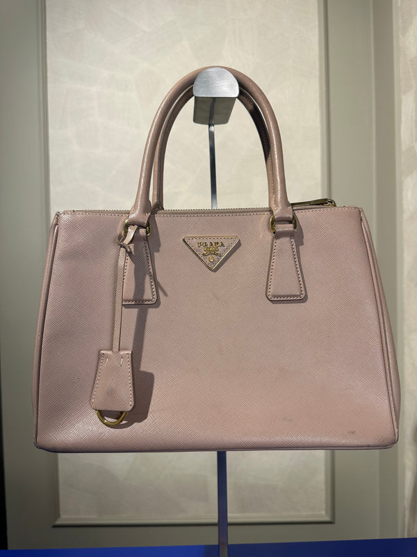 Prada Galleria Bag Dusty Pink Saffiano Leather Tote Strap Top Handles Structured Logo Full Set