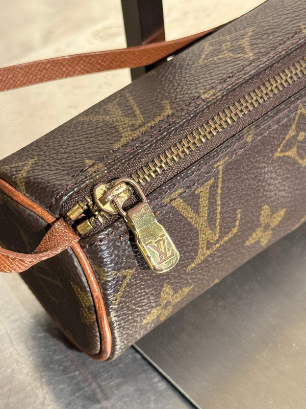 Louis Vuitton Mini Papillon Monogram Canvas Pochette Cylindrical Shoulder Bag Leather Chain Strap